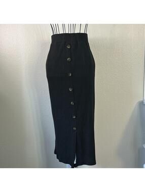 Black Button Front Midi Pencil Skirt